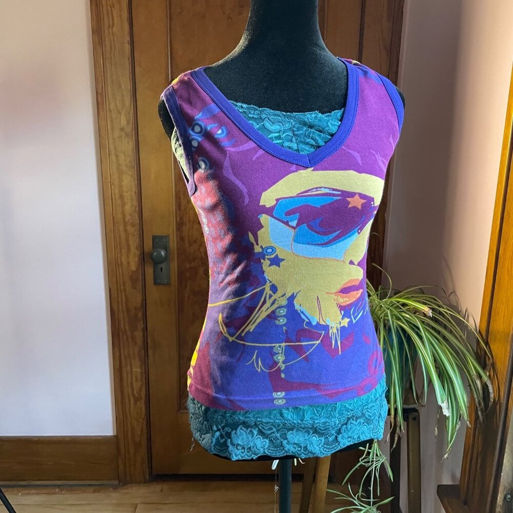 Vintage Y2K NWT Hayes Street Graphic Tank Top Rare Pop Art Streetwear Womens S